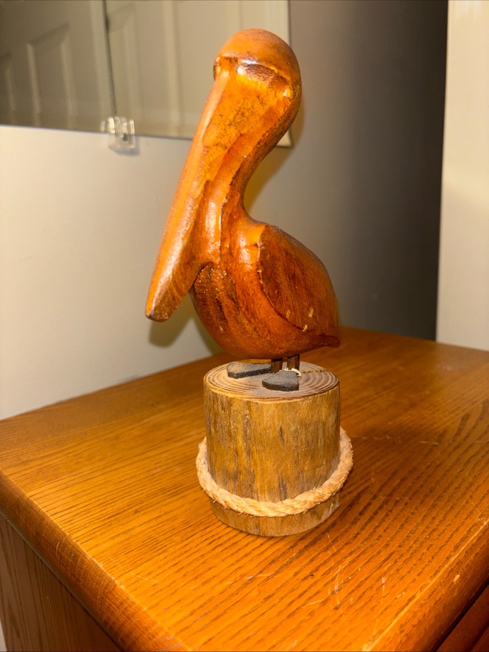 Hand-Carved Wooden Pelican Figurine in Warm Brown - Brand